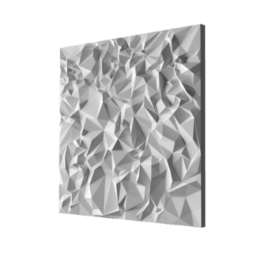A large, Geo Wall panel showcasing a geometric, three-dimensional design with numerous irregular, angular shapes in light gray.