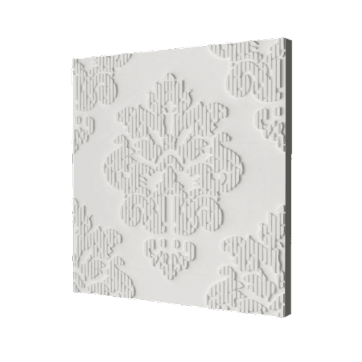 Square white panel with an embossed symmetrical geometric pattern, perfect for elegant backdrops.