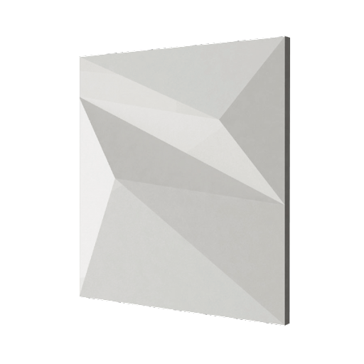 A geometric, stealth white wall panel with a three-dimensional, angular design that evokes a stealth-like quality.
