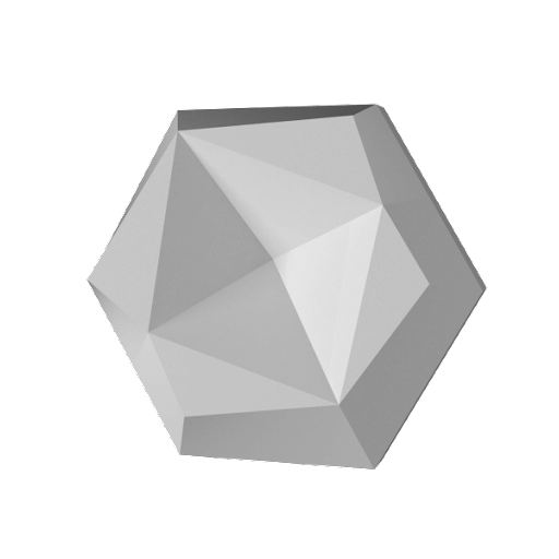 A grey geometric honey wall resembling a polyhedral object with multiple triangular faces, like a honeycomb wall.