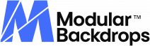 Logo with a large blue and white "M" on the left and the text "Modular Backdrops™" in black on the right, perfect for your website header to enhance visibility with SEO keywords.